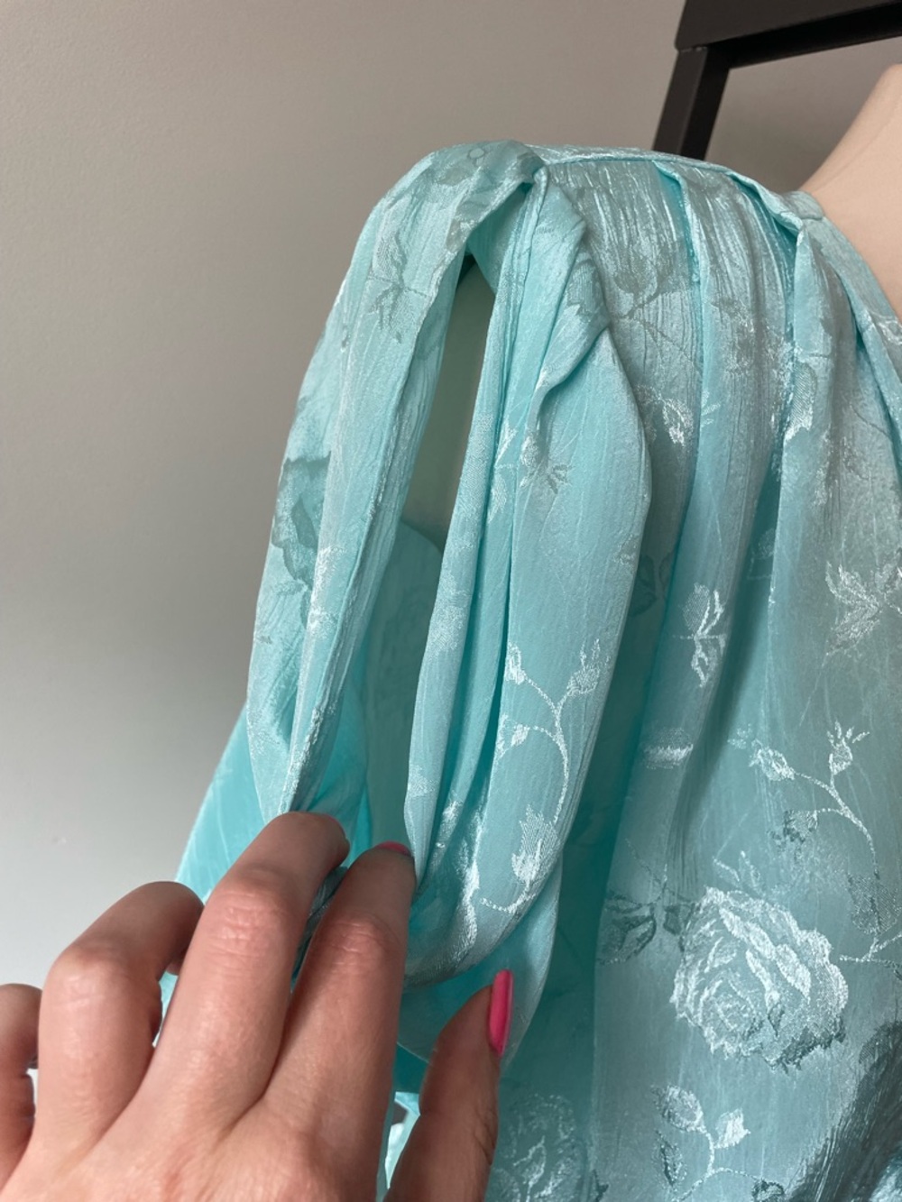 80s 90s The French Fact Floral Rose Satin Midi Dress Belted Retro Cottagecore - Picture 3 of 8
